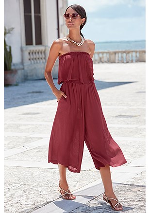 Flowy Strapless Culotte Jumpsuit product image (X31099.RD.1)