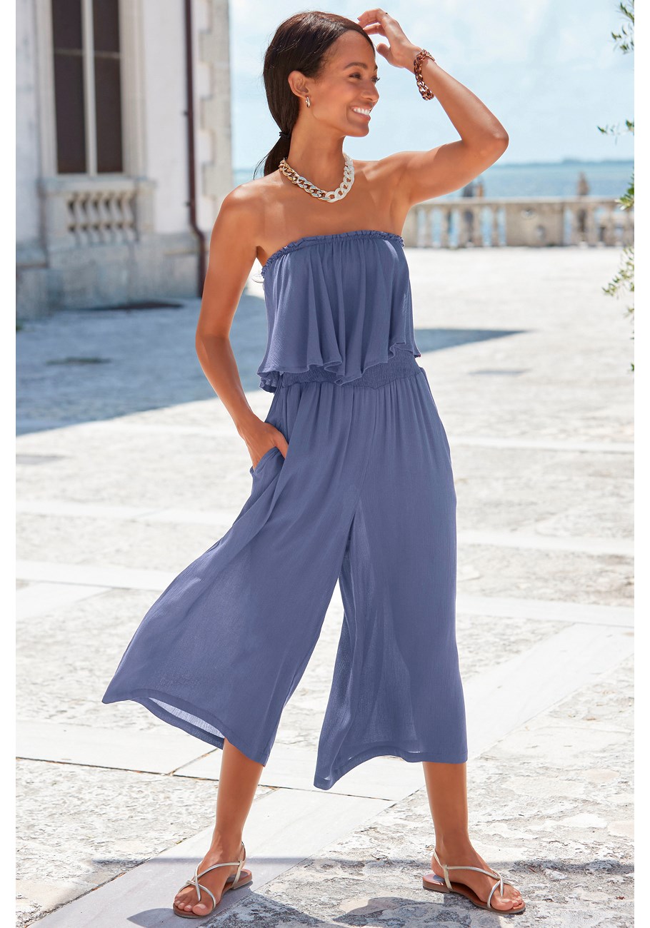 Macadam Sleutel Vruchtbaar Smokey Blue Flowy Strapless Culotte Jumpsuit X31099 | LASCANA