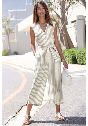 Button Down Cropped Jumpsuit product image (X31343.IVBK.1)