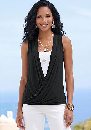 Sleeveless Wrap Look Top product image (X33026.BK.1.B041426)
