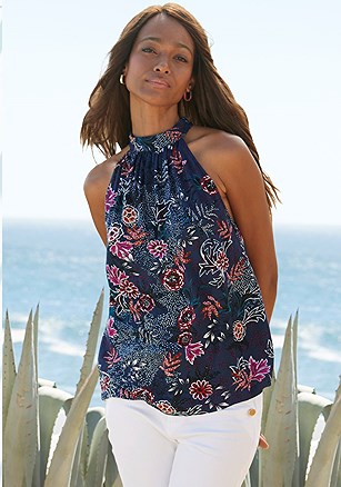 Floral High Neck Top product image (X33356.BL.1L)