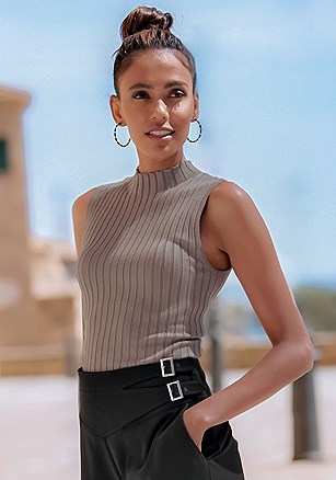 Ribbed Mock Neck Top product image (X33390.TP.1.1)