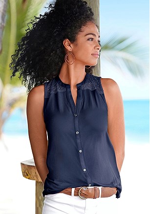 Sleeveless Crochet Detail Top product image (X33459.NV.1.SUMMERY)