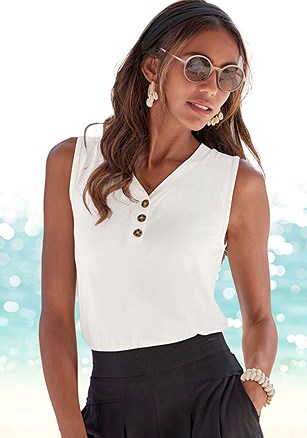 2 Pk Sleeveless Button Detail Tops product image (X33471.IVBK.1.B)