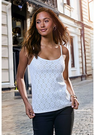 2 Pk Open Knit Cami Tops product image (X33509.IVBK.1.2)