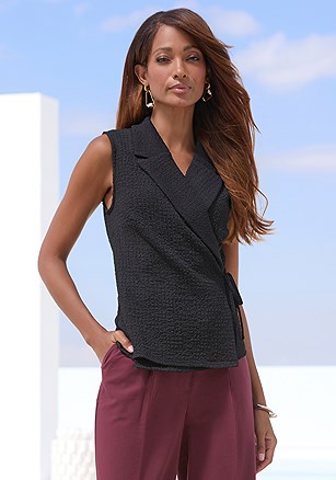 Lapel Collar Wrap Top product image (X33539.BK.1)