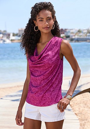 Sleeveless Cowl Neck Top product image (X33555.BY.1)