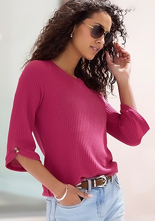 3/4 Sleeve Waffle Knit Top product image (X341010.BY.1.1)