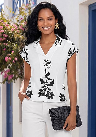 Floral Button Down Blouse product image (X341027.IVBK.1)