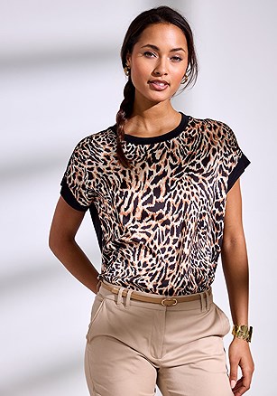 Animal Print Short Sleeve Top product image (X341044.BEBK.1)