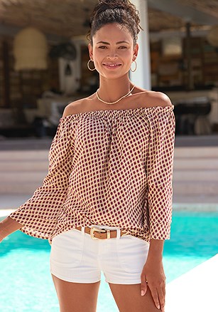 Printed Off Shoulder Top product image (X34116.BYMU.1.L120225)