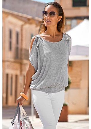 Loose Cold Shoulder Top product image (X34136-GYMO)