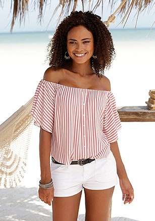 Striped Off Shoulder Top product image (X34406.RDST.X37012.WH.3)