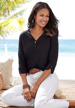 Button V-Neck Top product image (X34435.BK.1)