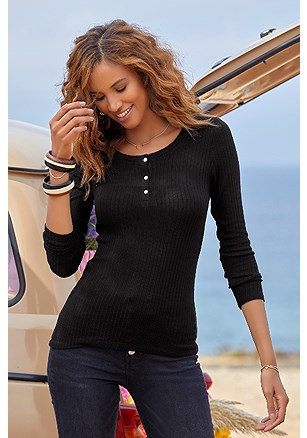 Ribbed Long Sleeve Top product image (X34477BK_1)