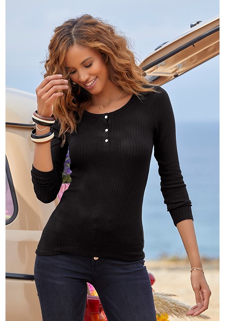 Black Ribbed Long Sleeve Shirt X34477 | LASCANA