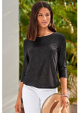 Shimmering 3/4 Sleeve Top product image (X34491BK_1)