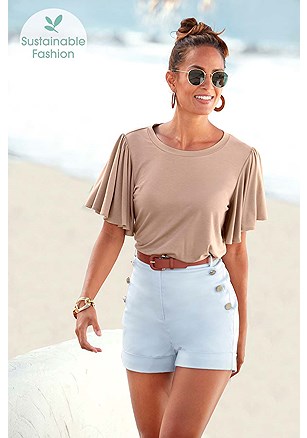 High Waisted Shorts, Flowy Sleeve Top product image (X34502NU_1.X37044LB_1)