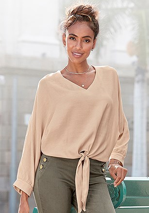 Tie Front V-Neck Blouse product image (X34507.SA.1G)