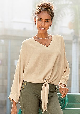 Tie Front V-Neck Blouse product image (X34507.SA_1)