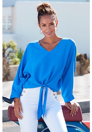 Tie Front V-Neck Blouse product image (X34507BL_1.1)