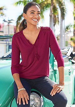 Crochet Lace 3/4 Sleeve Top product image (X34527.WI_11)