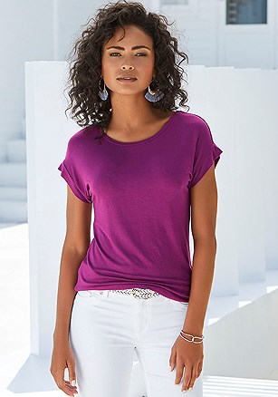Round Neckline Short Sleeve Top product image (X34546.PU.1)