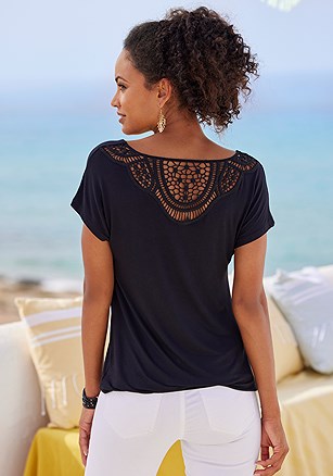 Crochet Insert Short Sleeve Top product image (X34547.BK.2)