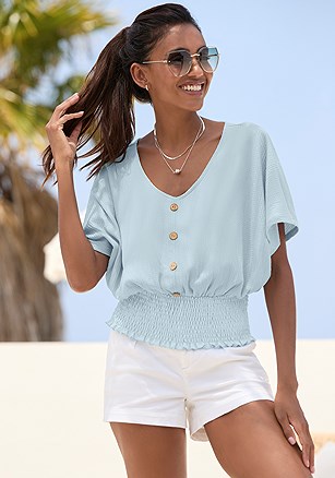 V-Neck Smocked Top product image (X34557.LB.1)