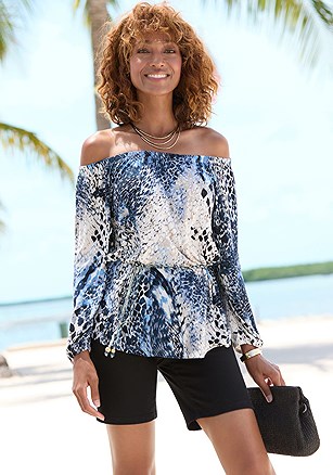 Printed Off Shoulder Blouse product image (X34559.BLPR.1)