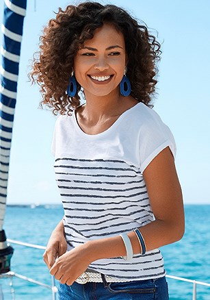 Striped Round Neckline Top product image (X34562.WHNV.1.B032526)