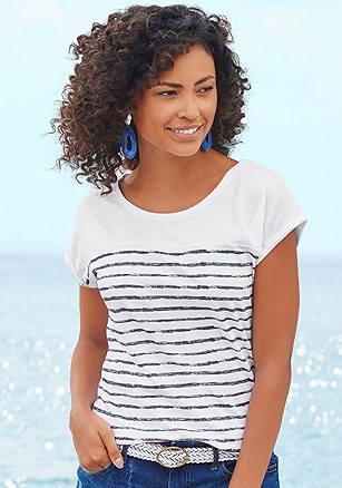 Striped Round Neckline Top product image (X34562.WHNV.1)