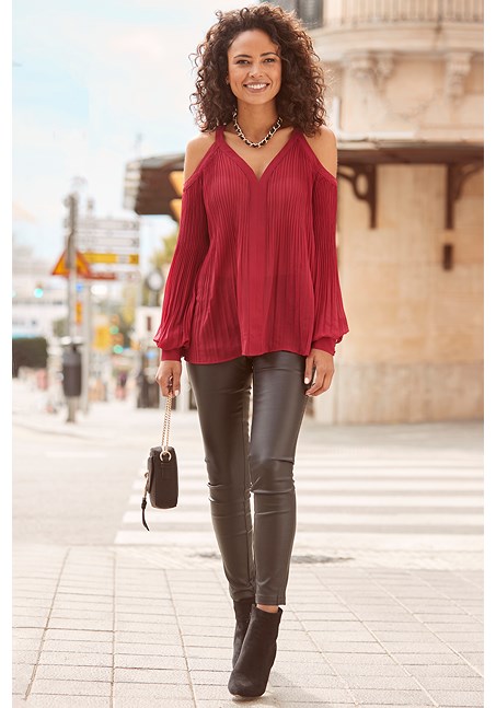 Plain Cold Shoulder Lace Blouse