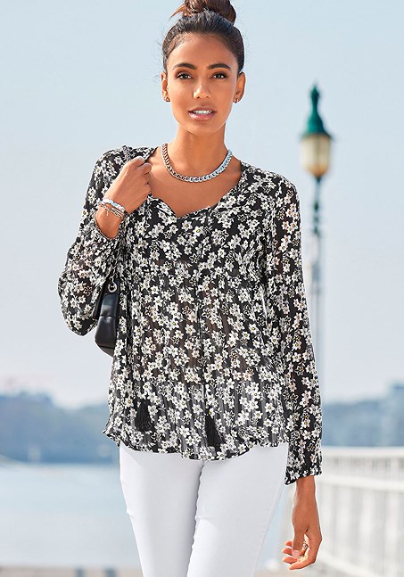 Black & White Floral Airy Patterned Blouse X34606 | LASCANA