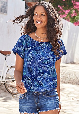 Short Sleeve Printed Top product image (X34626BLMU_1)