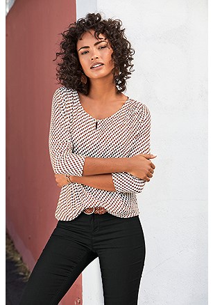 Printed 3/4 Sleeve Top product image (X34648.WHPR.1)