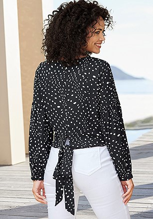 Dot Print Long Sleeve Blouse product image (X34655.BKWH.2.L102423)