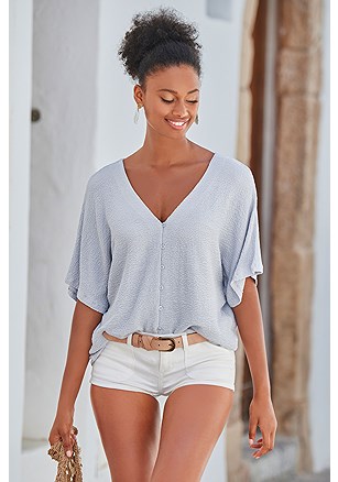 Button Down V-Neck Top product image (X34656.LB.1.A)