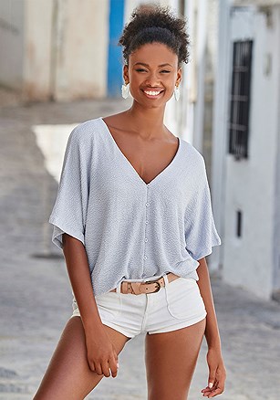 Button Down V-Neck Top product image (X34656.LB.1.A531)