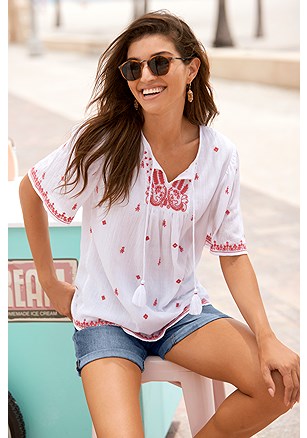 Embroidered Short Sleeve Blouse product image (X34725.WHRD.1)