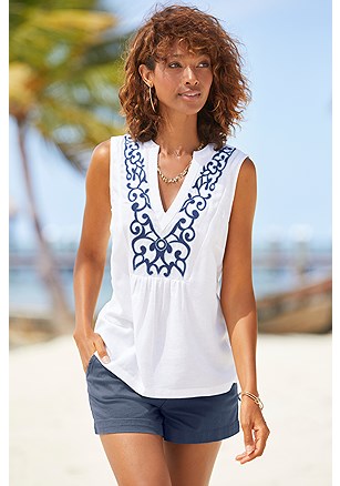 Embroidered Sleeveless Blouse product image (X34728.WHNV.1)