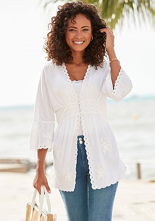 Scalloped Crochet Detail Blouse product image (X34729.WH.1)