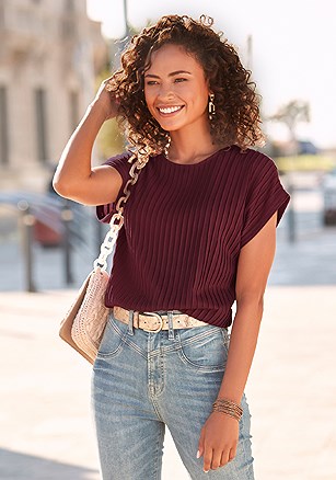 Ribbed Short Sleeve Top product image (X34744.WI.1)
