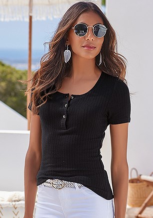 Ribbed Henley Top product image (X34752.BK.1)