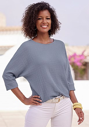 Textured 3/4 Sleeve Top product image (X34769.SMBL.1)