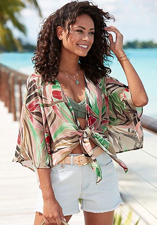 Flowy Tie Front Blouse product image (X34812.SAPR.1)