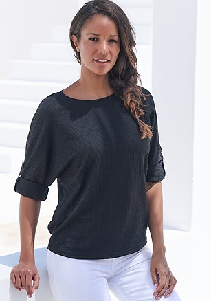 Textured Tab Sleeve Top product image (X34821.BK.1-2)