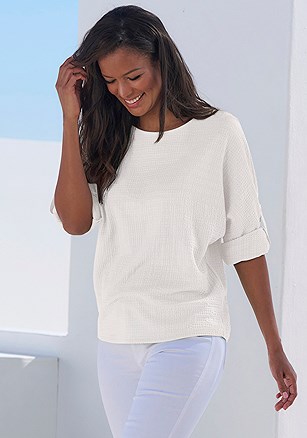 Textured Tab Sleeve Top product image (X34821.IV.3.ines)