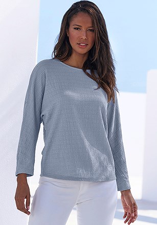 Textured Tab Sleeve Top product image (X34821.SMBL.1)