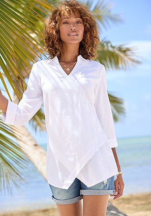 Asymmetrical Button Front Blouse product image (X34853.WH.1)